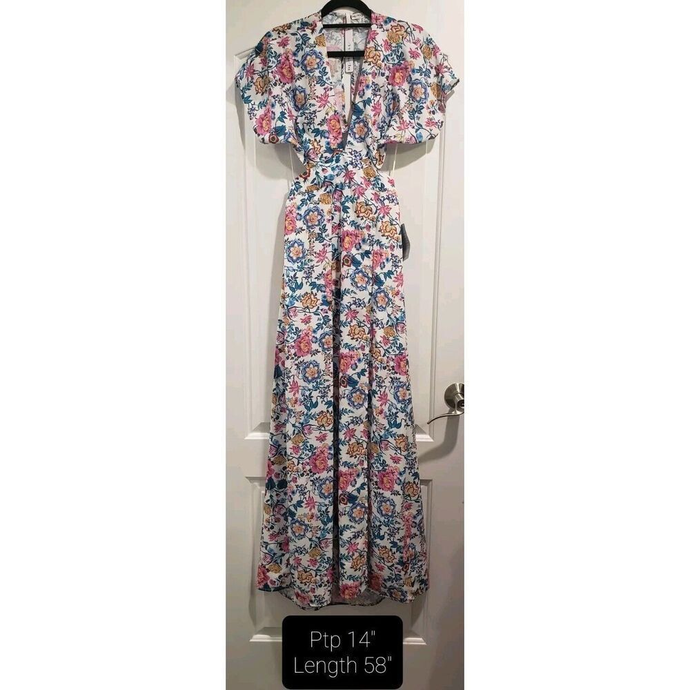 Maisie Womens Short Sleeve Cutout  Dress in White And Lilac Paisley Size XS NWT‎